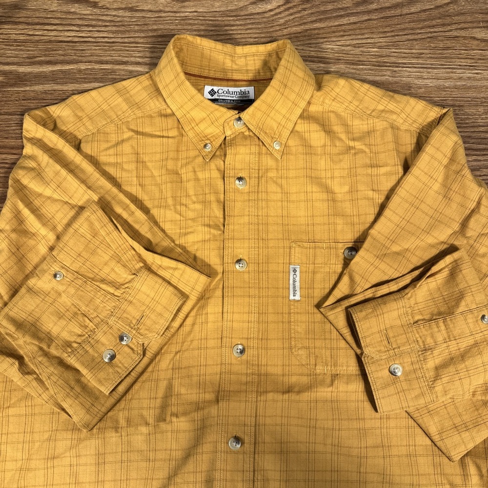 Columbia‎ Yellow Checked Button Down Long Sleeve Shirt Men's Size XL EUC